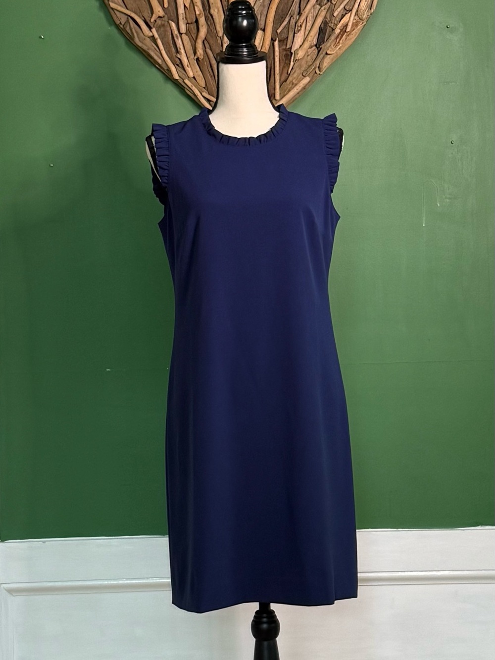 J. Crew Navy Sleeveless Ruffle-Neck Shift Dress